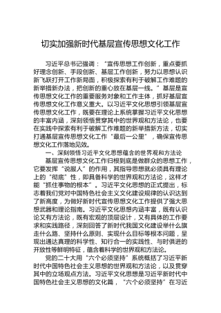 切实加强新时代基层宣传思想文化工作