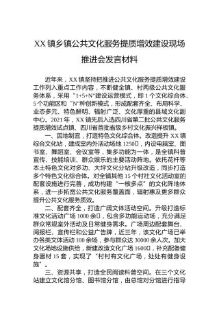 XX镇乡镇公共文化服务提质增效建设现场推进会发言材料