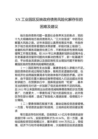 XX工业园区反映政府债务风险化解存在的困难及建议