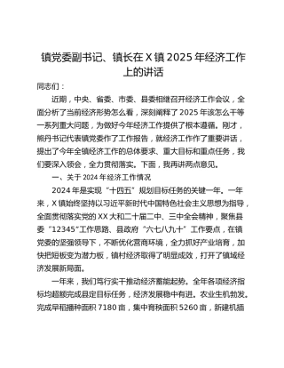 镇党委副书记、镇长在X镇2025年经济工作上的讲话