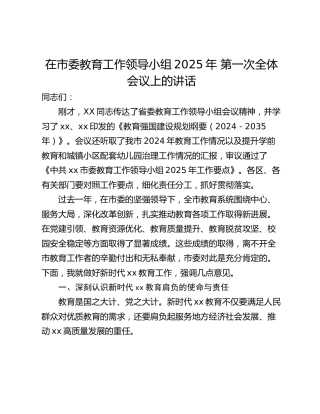 在市委教育工作领导小组2025年 第一次全体会议上的讲话