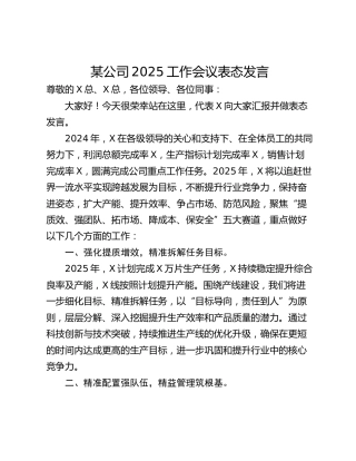 某公司2025工作会议表态发言