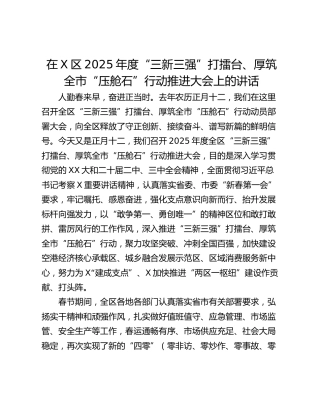 在X区2025年度“三新三强”打擂台、厚筑全市“压舱石”行动推进大会上的讲话