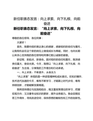 新任职表态发言：向上求索、向下扎根、向前奋进