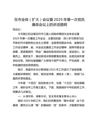 在市全体（扩大）会议暨2025年第一次党风廉政会议上的讲话提纲