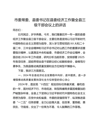 市委常委、县委书记在县委经济工作暨全县三级干部会议上的讲话