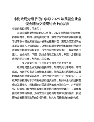 市财政局党组书记在学习2025年民营企业座谈会精神交流研讨会上的发言