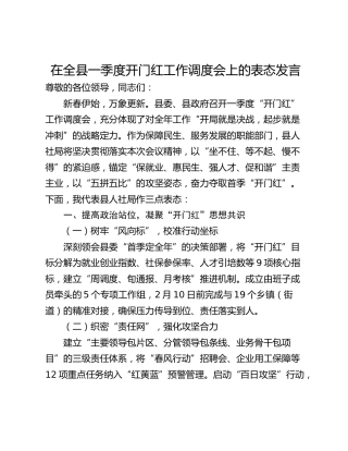在全县一季度开门红工作调度会上的表态发言_1