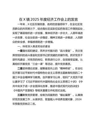 在X镇2025年度经济工作会上的发言