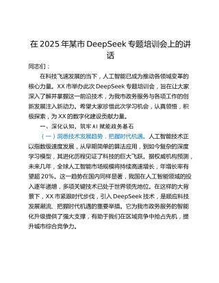 在2025年某市DeepSeek专题培训会上的讲话