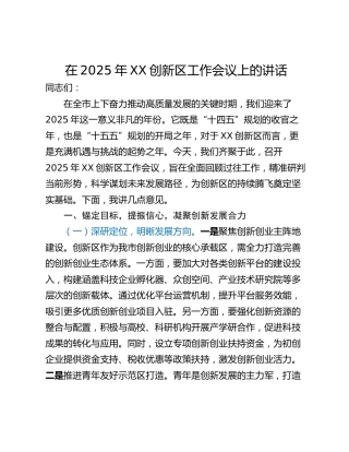 在2025年XX创新区工作会议上的讲话