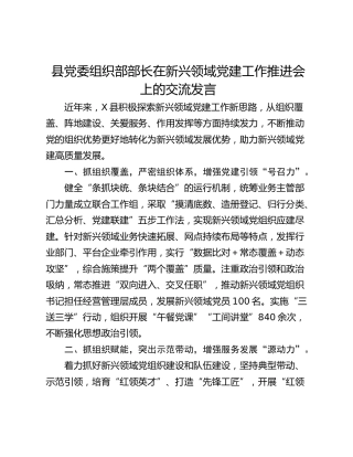 县党委组织部部长在新兴领域党建工作推进会上的交流发言_1