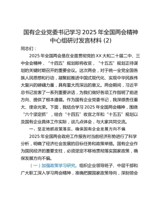 国有企业党委书记学习2025年全国两会精神中心组研讨发言材料 (2)