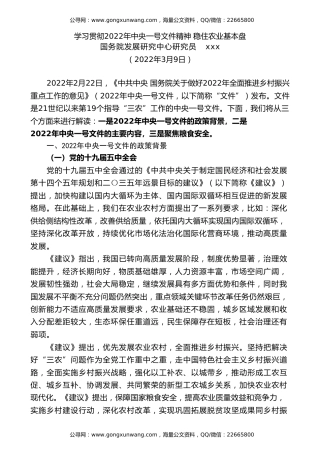 党课讲稿+PPT系列第75期：学习贯彻2022年中央一号文件精神 稳住农业基本盘（1号文件）