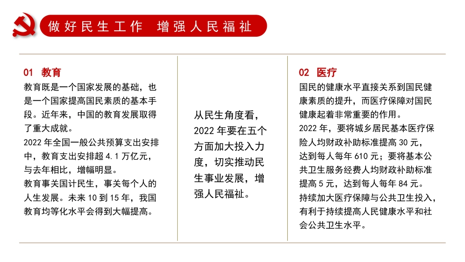 党课讲稿+PPT系列第79期：深入学习2022年全国两会精神 持续保障改善民生 实现人民美好生活_第5页