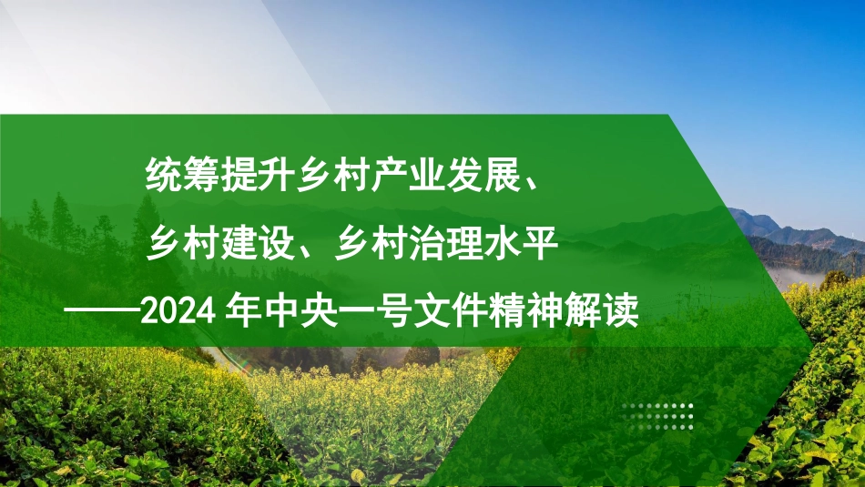 党课讲稿+PPT系列第252期：2024年中央一号文件精神解读  统筹提升乡村产业发展、乡村建设、乡村治理水平_第1页