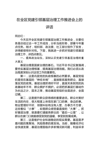 在全区党建引领基层治理工作推进会上的讲话