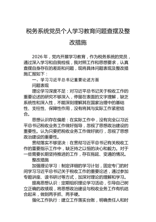 税务系统党员个人学习教育问题查摆及整改措施