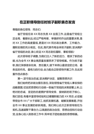 在正职领导到任时班子副职表态发言