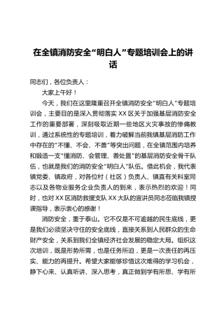 在全镇消防安全“明白人”专题培训会上的讲话
