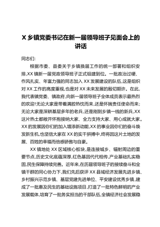 X乡镇党委书记在新一届领导班子见面会上的讲话