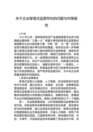 关于企业穿透式监管存在的问题与对策报告