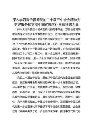 深入学习宣传贯彻党的二十届三中全会精神 为更好服务和支撑中国式现代化贡献铁路力量