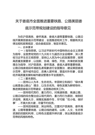 关于娄底市全面推进重要铁路、公路美丽娄底示范带规划建设的指导意见
