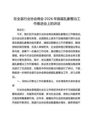 在全县行业协会商会2026年换届乱象整治工作推进会上的讲话