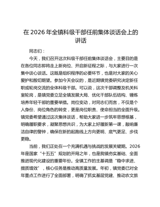 在2026年全镇科级干部任前集体谈话会上的讲话
