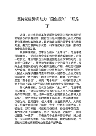 坚持党建引领助力“国企振兴”“跃龙门”
