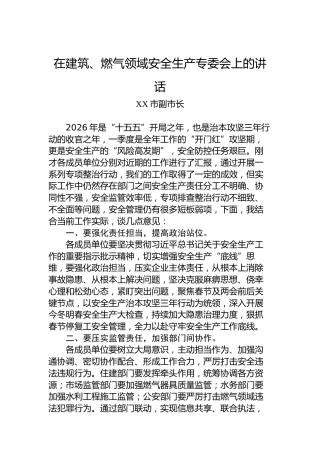 在建筑、燃气领域安全生产专委会上的讲话