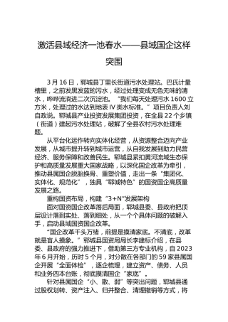 激活县域经济一池春水——县域国企这样突围