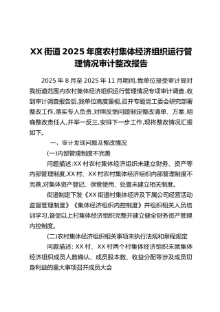 XX街道2025年度农村集体经济组织运行管理情况审计整改报告