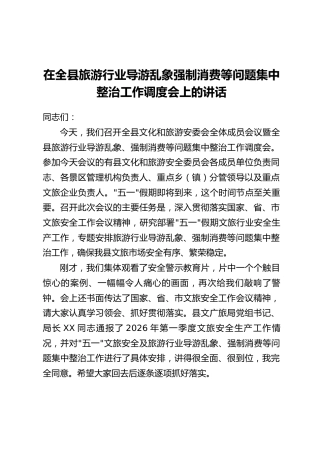 在全县旅游行业导游乱象强制消费等问题集中整治工作调度会上的讲话
