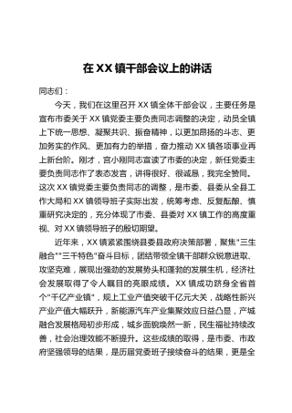 在XX镇干部会议上的讲话