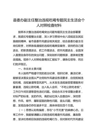 县委办副主任整治违规吃喝专题民主生活会个人对照检查材料