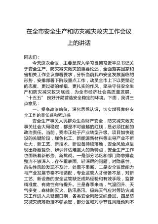 在全市安全生产和防灾减灾救灾工作会议上的讲话