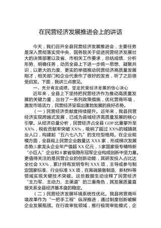 在民营经济发展推进会上的讲话