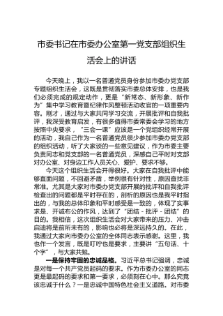 市委书记在市委办公室第一党支部组织生活会上的讲话