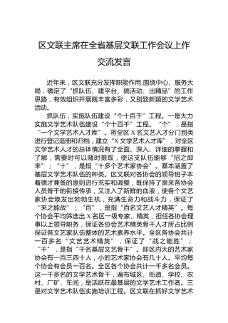 区文联主席在全省基层文联工作会议上作交流发言