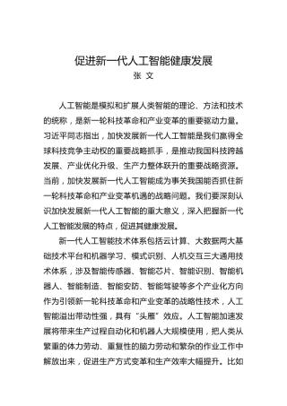 张文：促进新一代人工智能健康发展