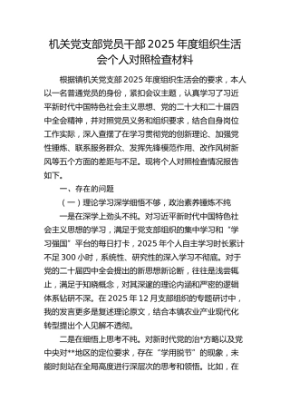乡镇2025年度组织生活会个人对照检查材料1