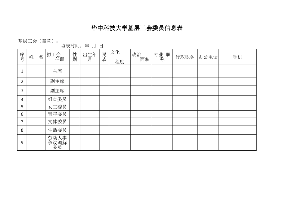 工会表格：基层工会委员信息表 _第1页