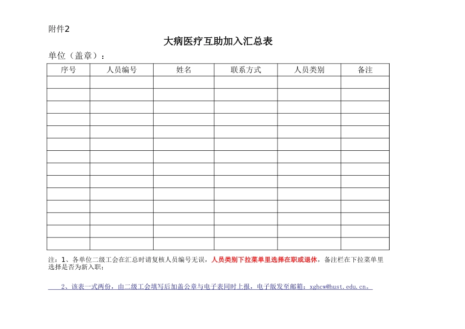 工会表格：附件2 大病医疗互助加入汇总表_第1页