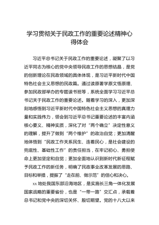 学习贯彻关于民政工作的重要论述精神心得体会