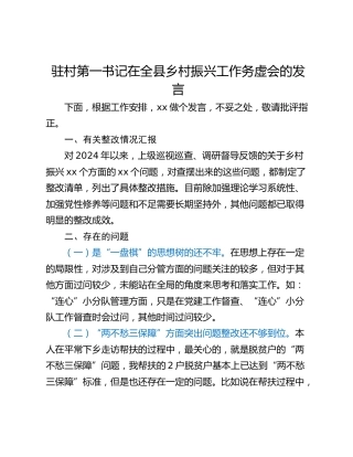 驻村第一书记在全县乡村振兴工作务虚会的发言