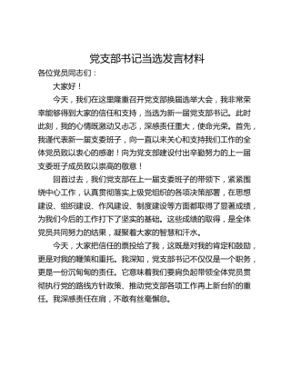 党支部书记当选发言材料