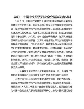学习二十届中央纪委四次全会精神发言材料