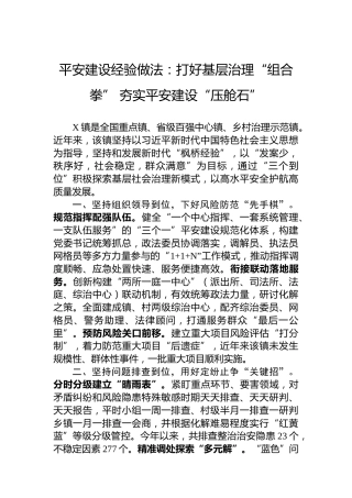 平安建设经验做法：打好基层治理“组合拳”夯实平安建设“压舱石”